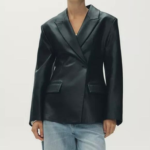Zara Faux Leather Tailored Jacket Black Size Small - Picture 1 of 7